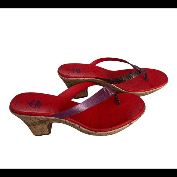 Size 8 Timberland Womens Heels Kickin Up Sand Pink Archwedge Thong Orange 92390 - Picture 4 of 9